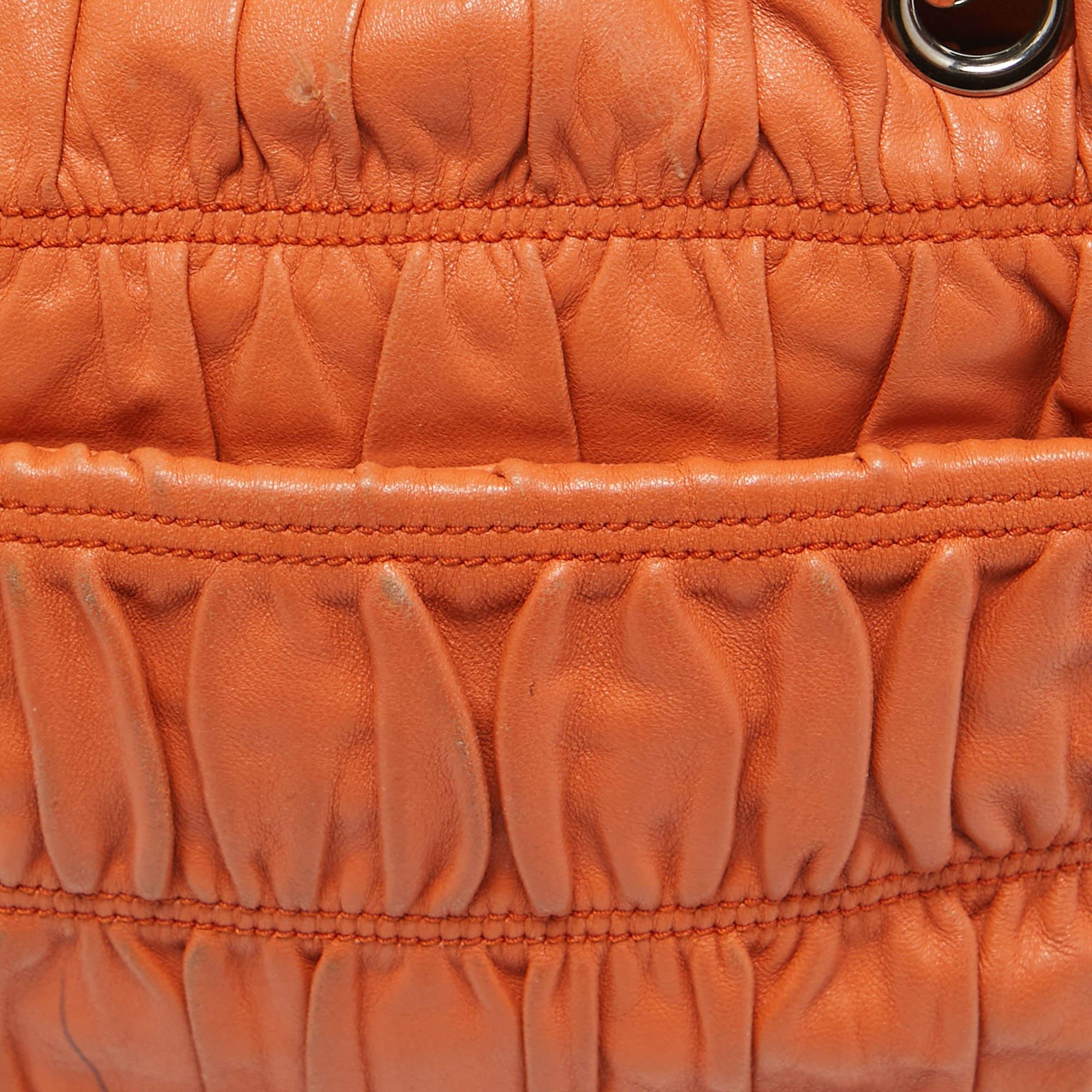 Prada Orange Gaufre Leather Medium Flap Shoulder Bag 11