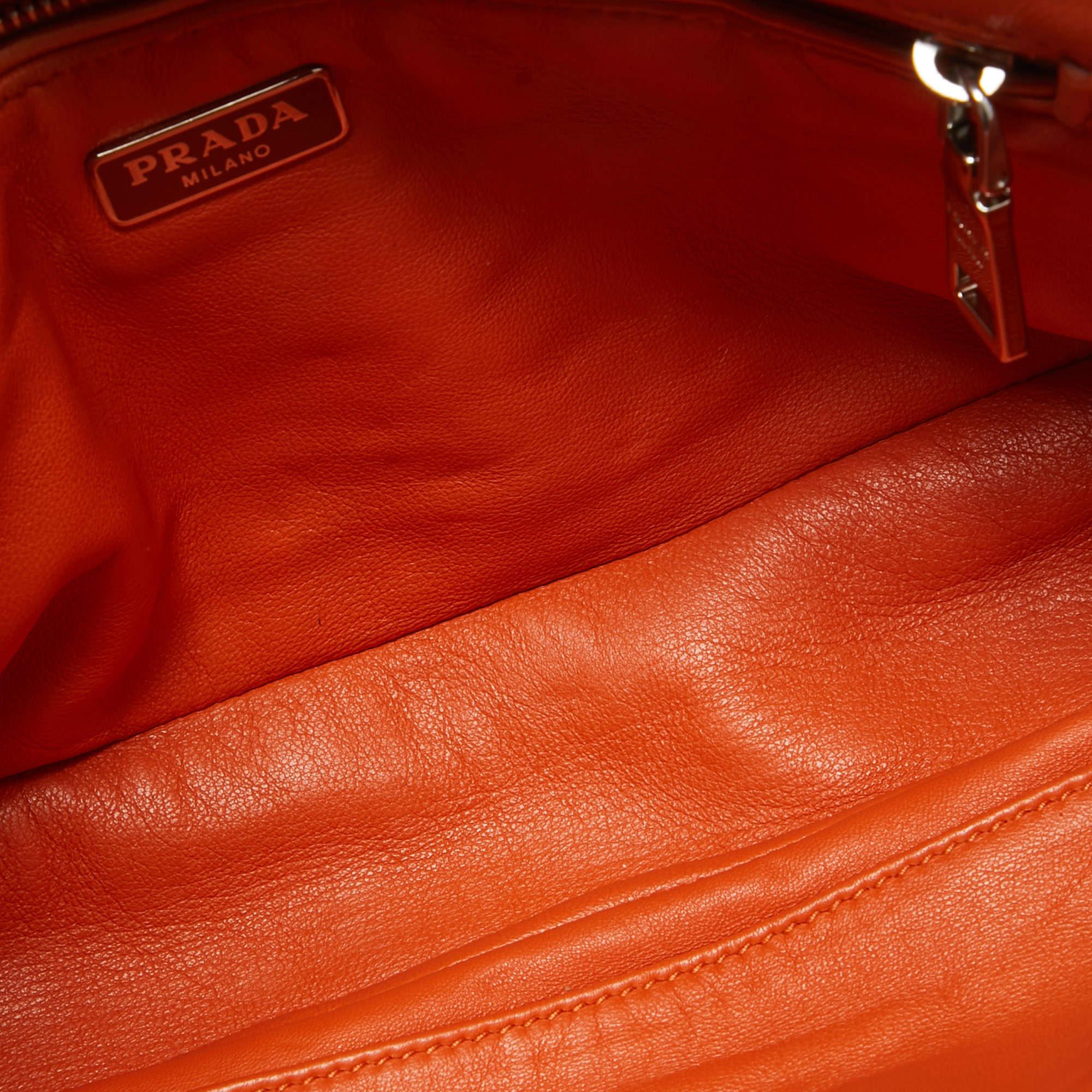 Prada Orange Gaufre Leather Medium Flap Shoulder Bag 12