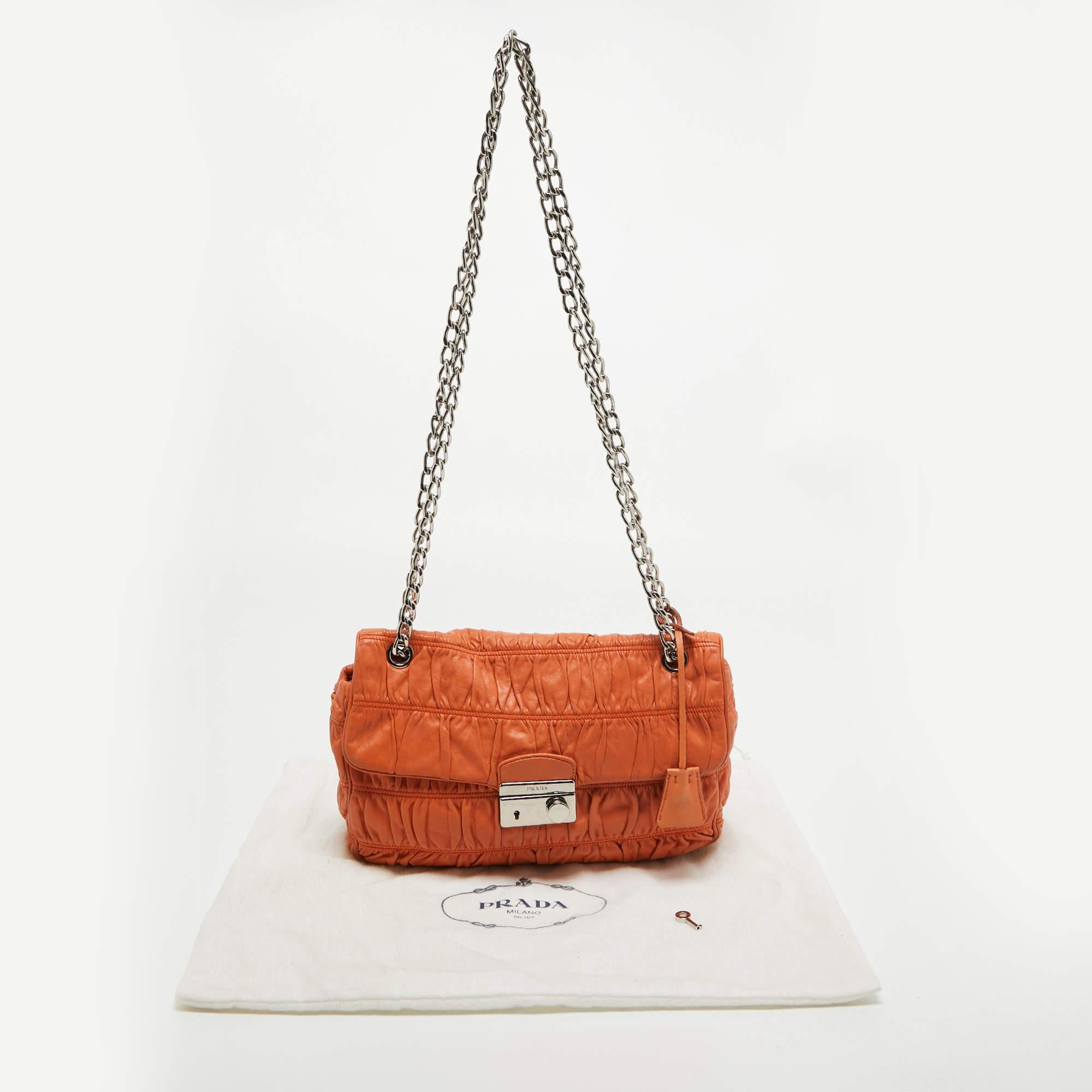 Prada Orange Gaufre Leather Medium Flap Shoulder Bag 14