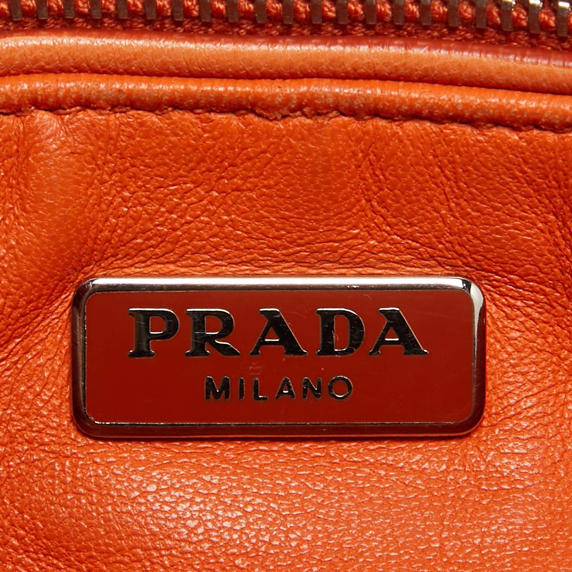 Women's Prada Orange Gaufre Leather Medium Flap Shoulder Bag