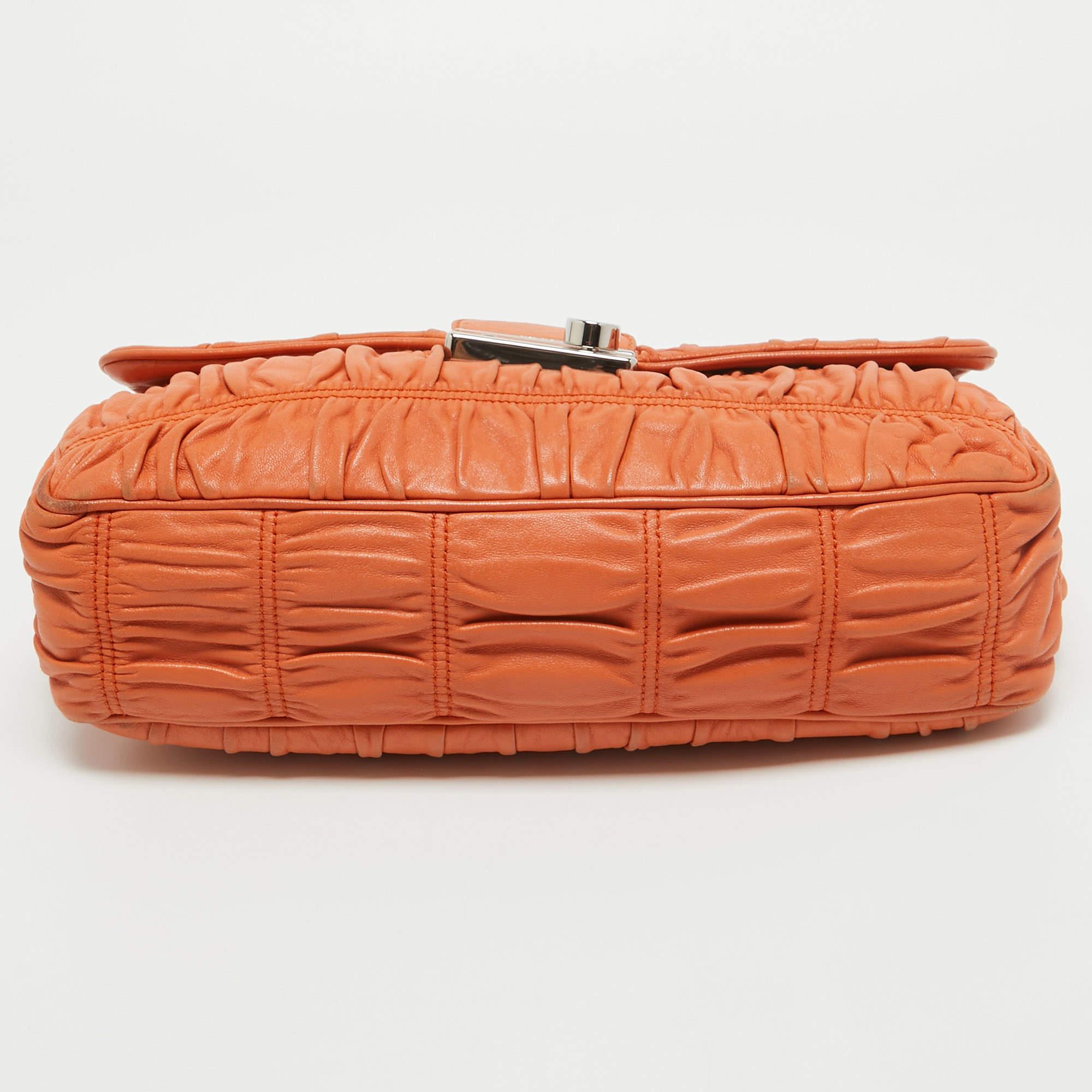 Prada Orange Gaufre Leather Medium Flap Shoulder Bag 2