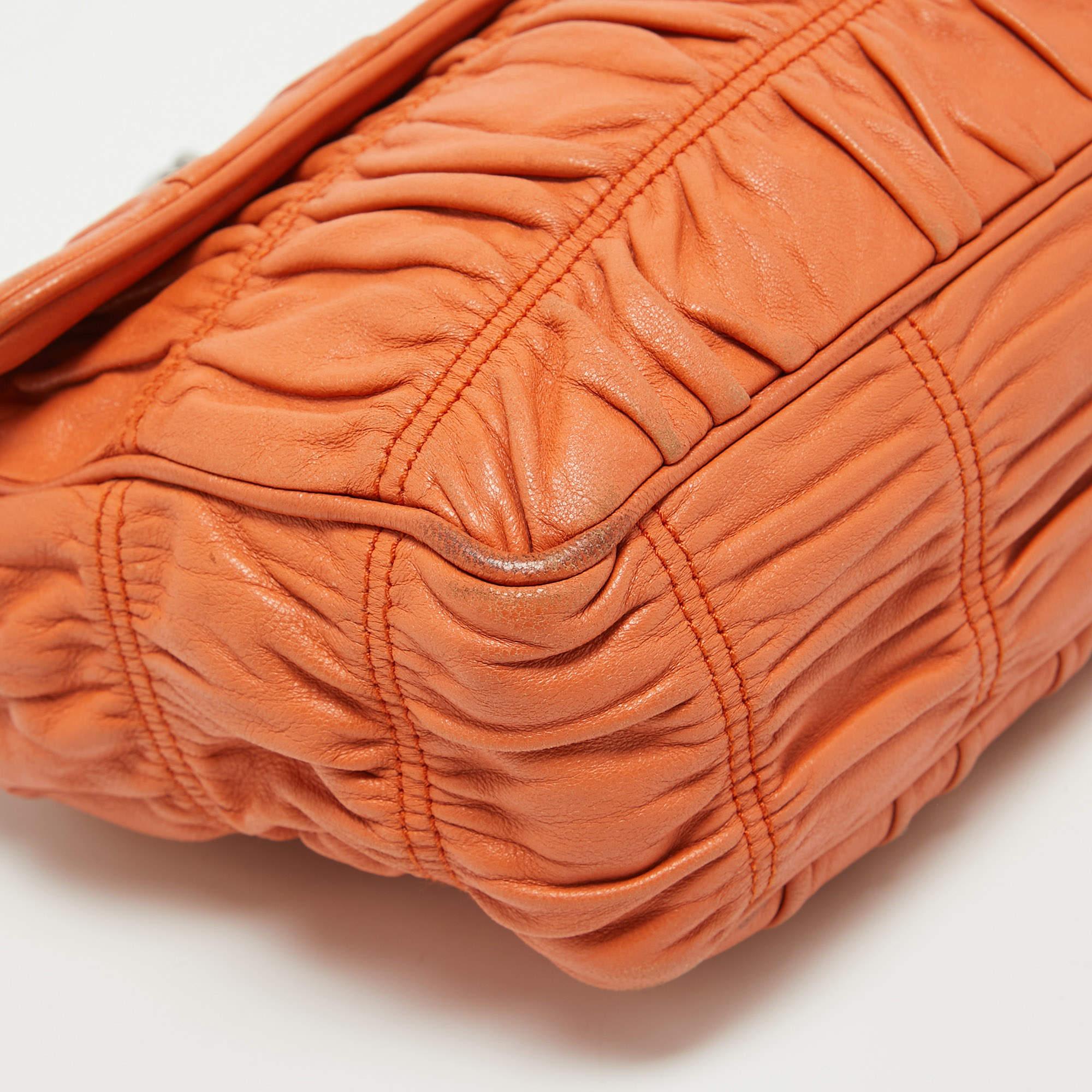 Prada Orange Gaufre Leather Medium Flap Shoulder Bag 3