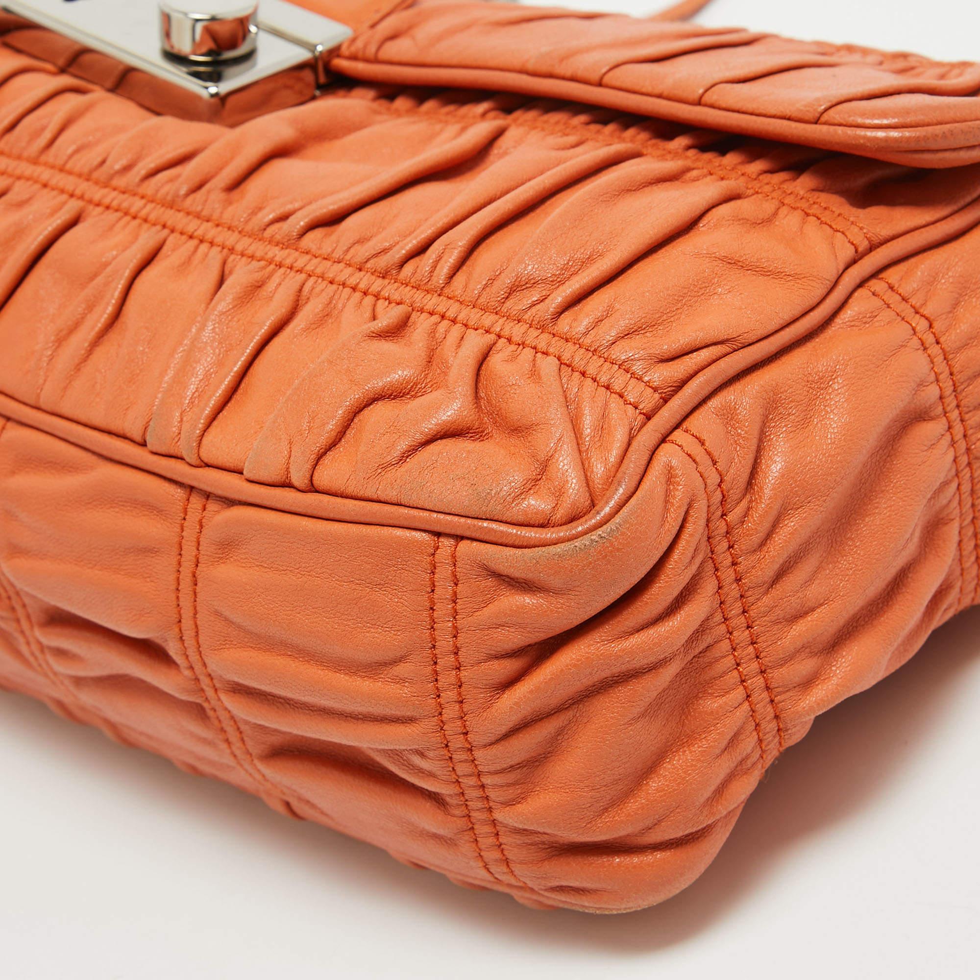 Prada Orange Gaufre Leather Medium Flap Shoulder Bag 4