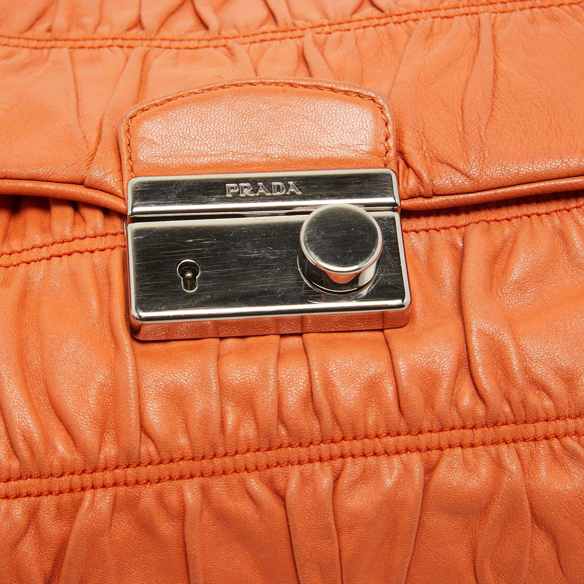 Prada Orange Gaufre Leather Medium Flap Shoulder Bag 5