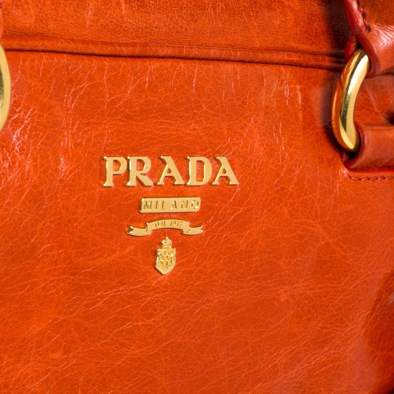 Women's Prada Orange Glazed Leather Bauletto Satchel
