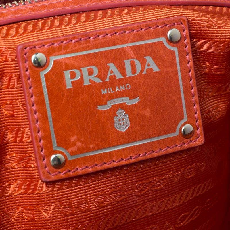 Prada Orange Glazed Leather Bauletto Satchel 1