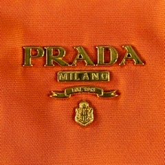 PRADA Orange Gold Saffiano Nylon Leather Trim Tote Handbag