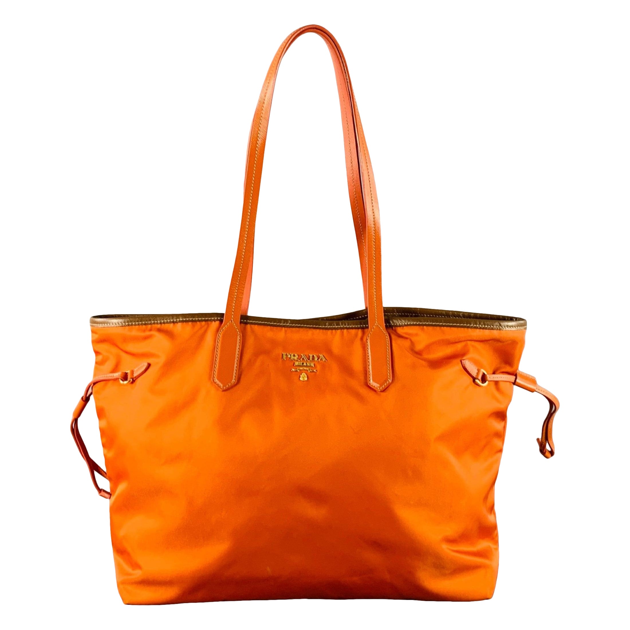 PRADA Borsa a mano in nylon saffiano arancione con finiture in pelle Prada