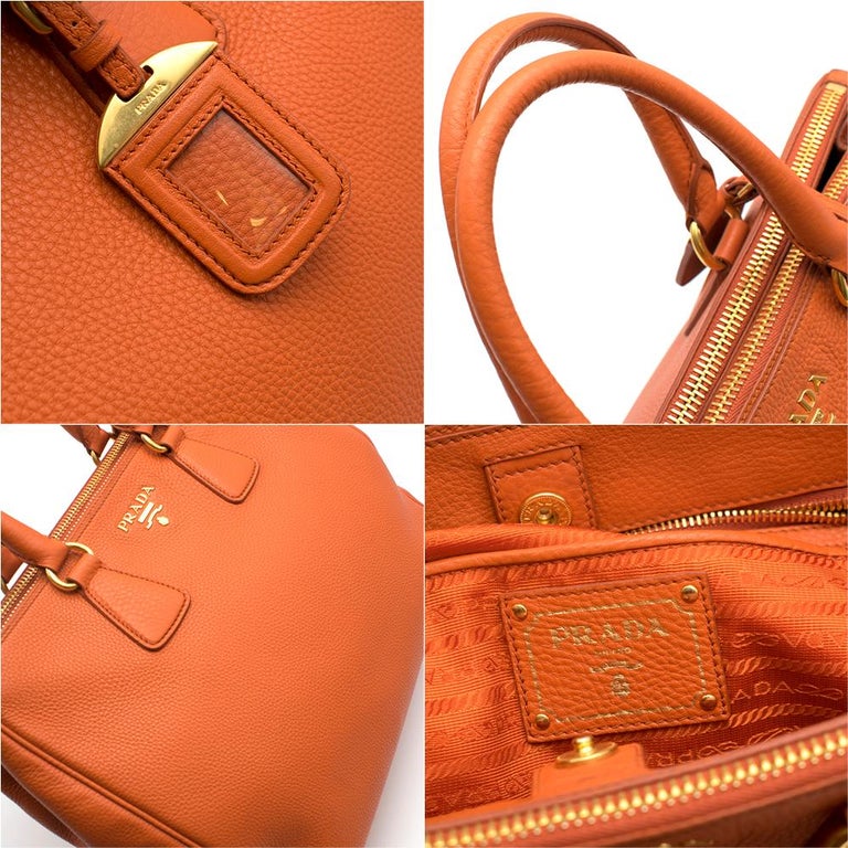 Prada Orange Grained Leather Tote Bag at 1stDibs