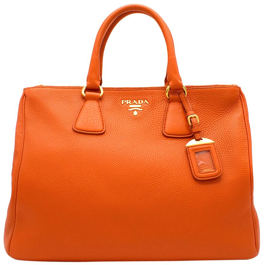 Prada Orange Grained Leather Tote Bag at 1stDibs