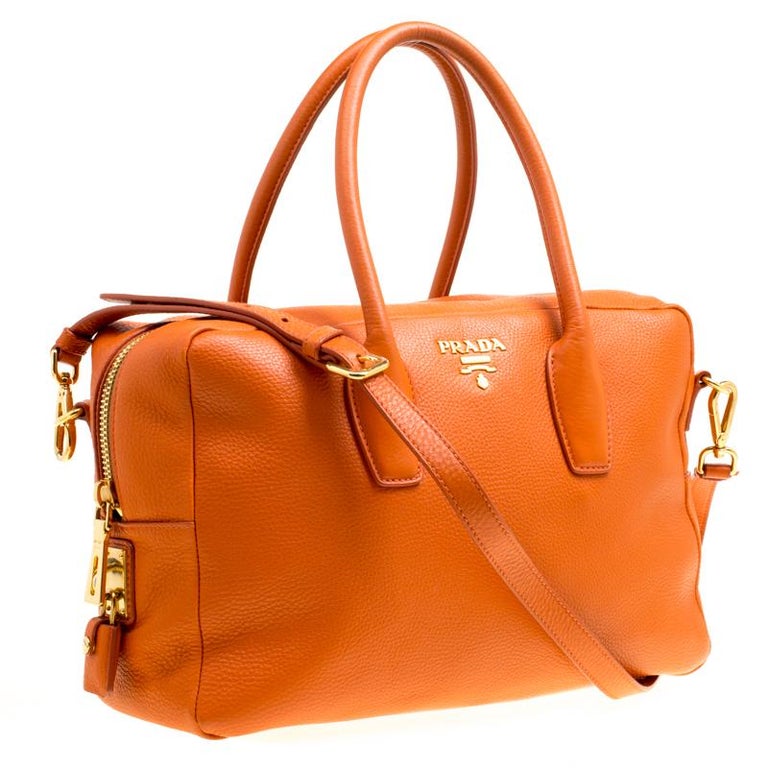 Prada Orange Leather Bauletto Bag For Sale at 1stDibs