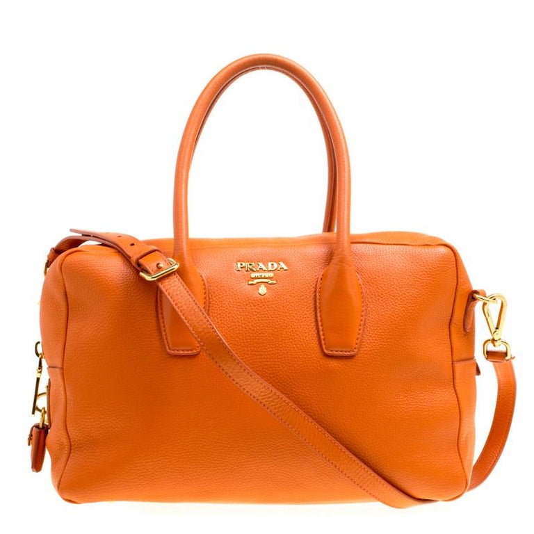 Prada Orange Leather Bauletto Bag For Sale at 1stDibs