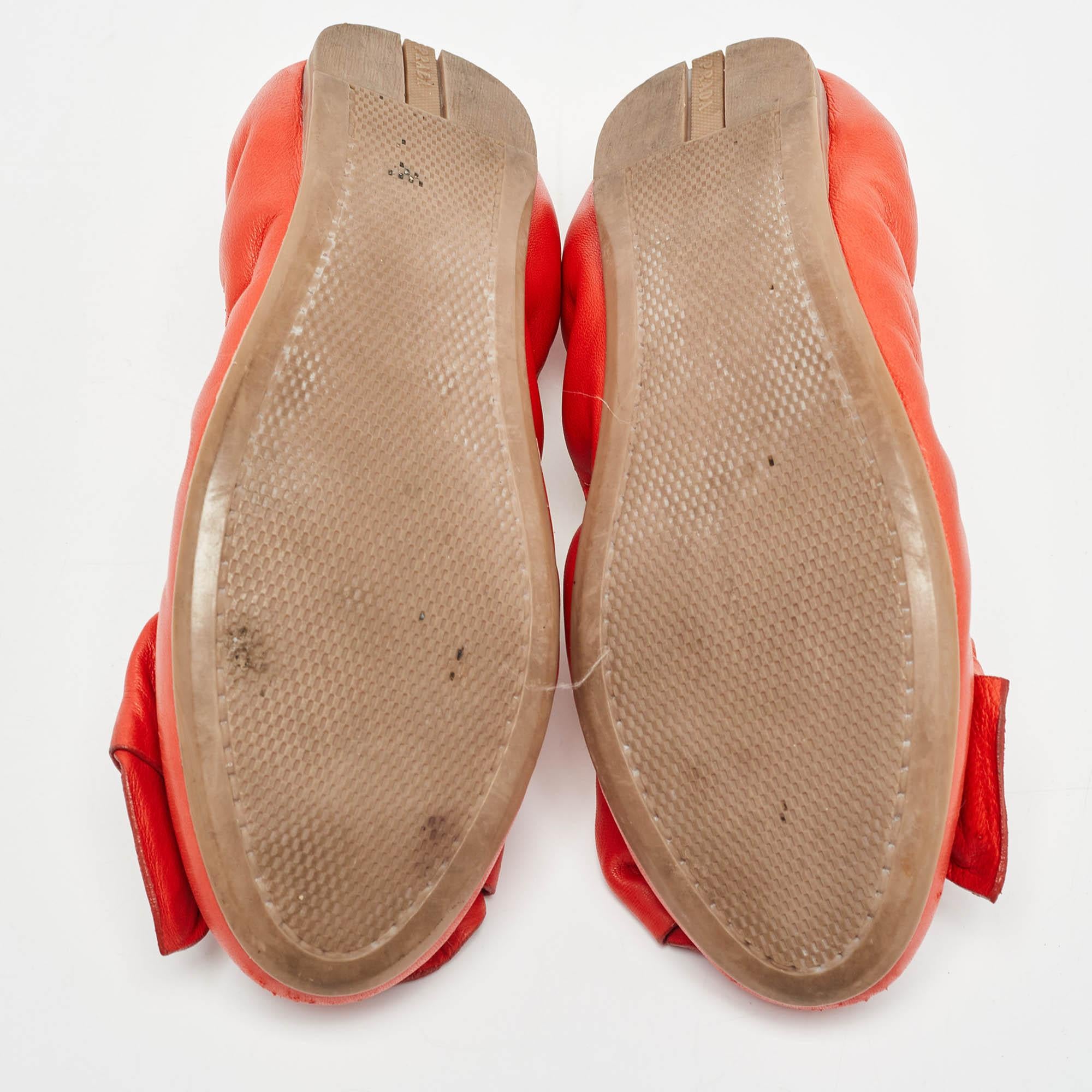 Prada Orange Leather Bow Logo Scrunch Ballet Flats Size 37 2