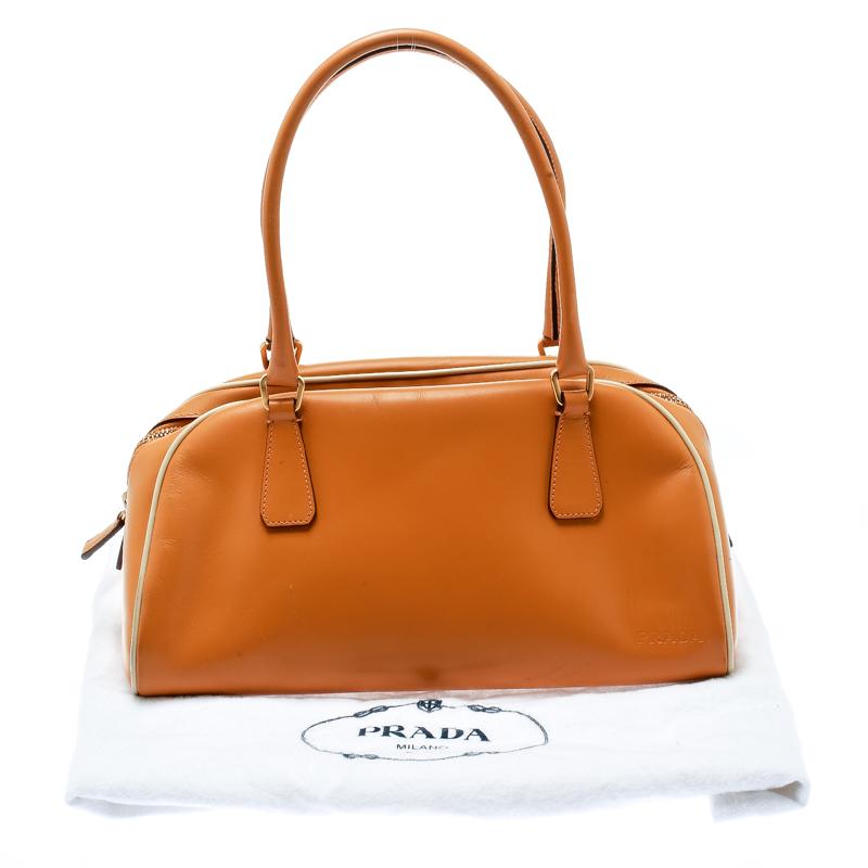 Prada Orange Leather Bowler Bag 6