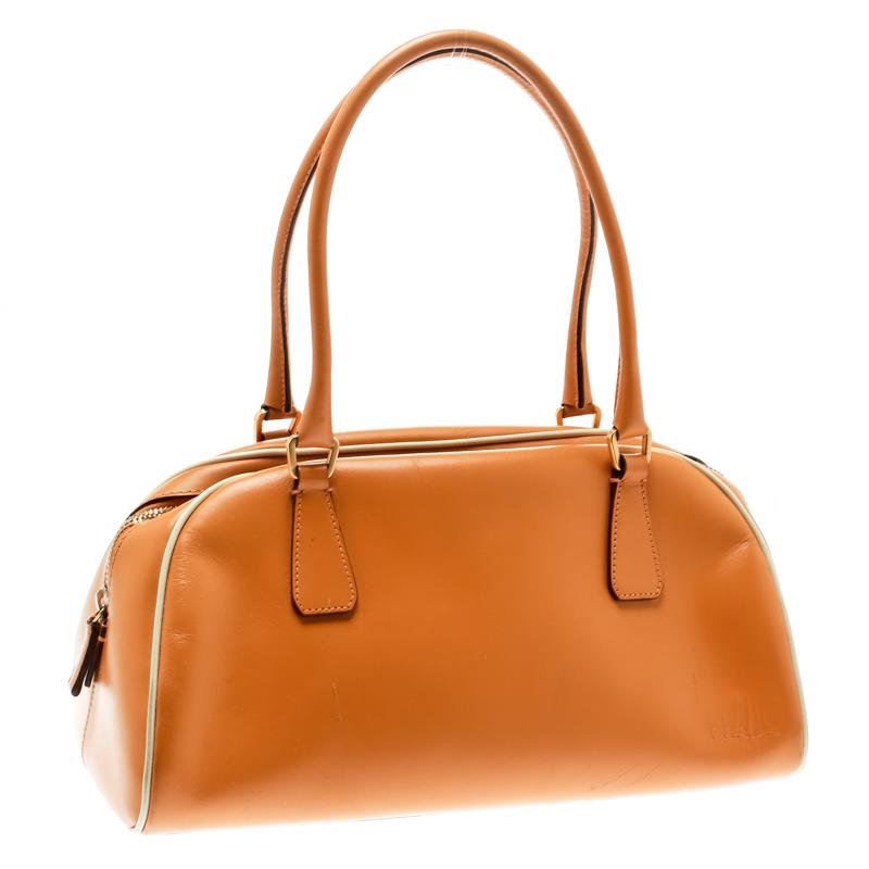 Prada Orange Leather Bowler Bag In Good Condition In Dubai, Al Qouz 2
