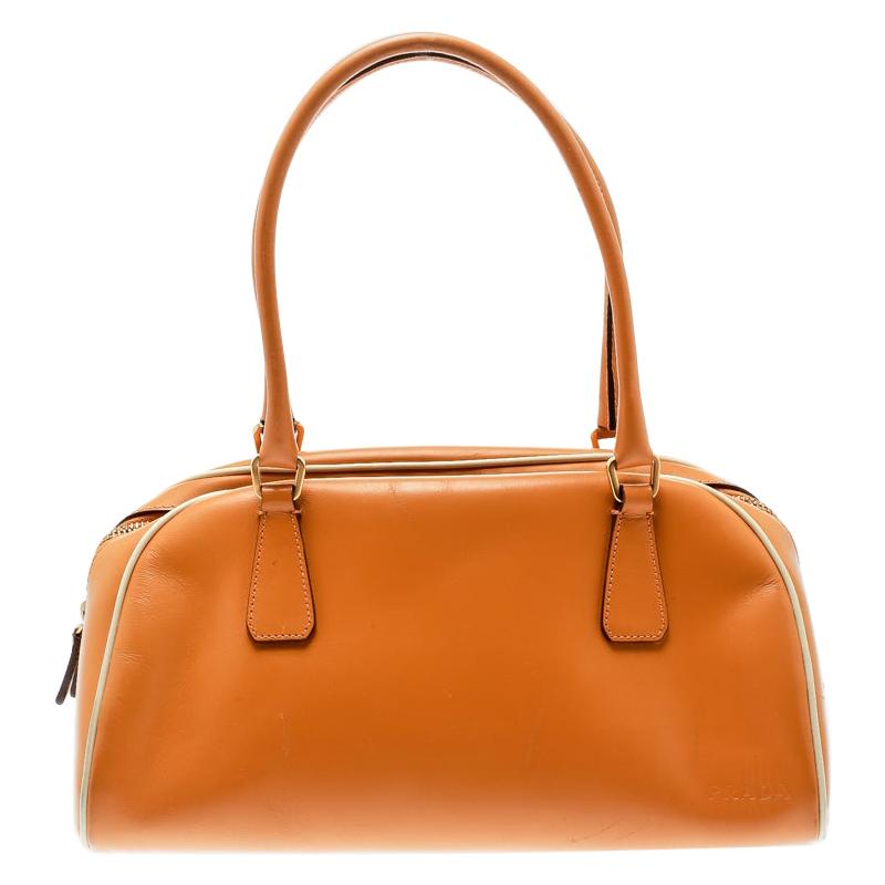 Prada Orange Leather Bowler Bag