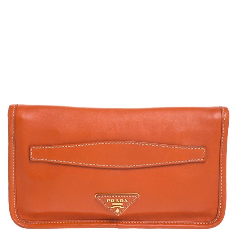 Prada Orange Leather City Clutch For Sale at 1stDibs