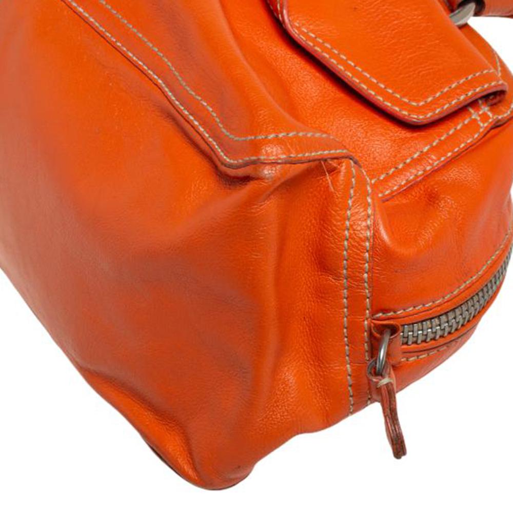 Prada Orange Leather Double Pocket Satchel 4