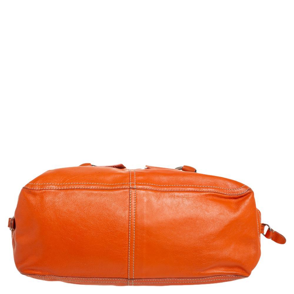 Prada Orange Leather Double Pocket Satchel In Good Condition In Dubai, Al Qouz 2
