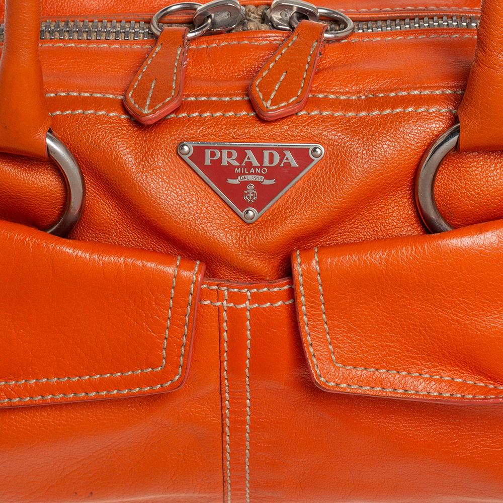 Women's Prada Orange Leather Double Pocket Satchel