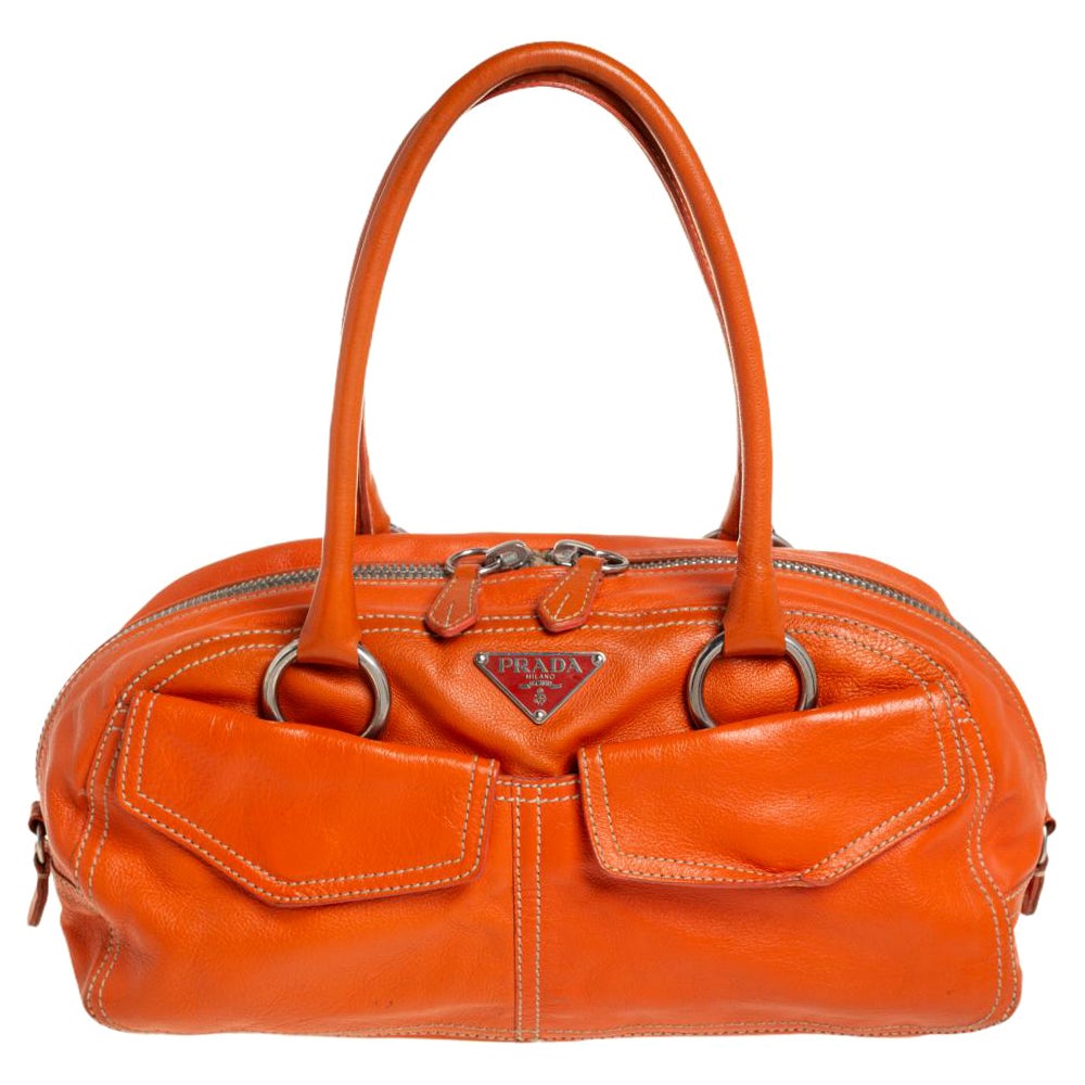 Prada Orange Leder Umhängetasche mit zwei Taschen