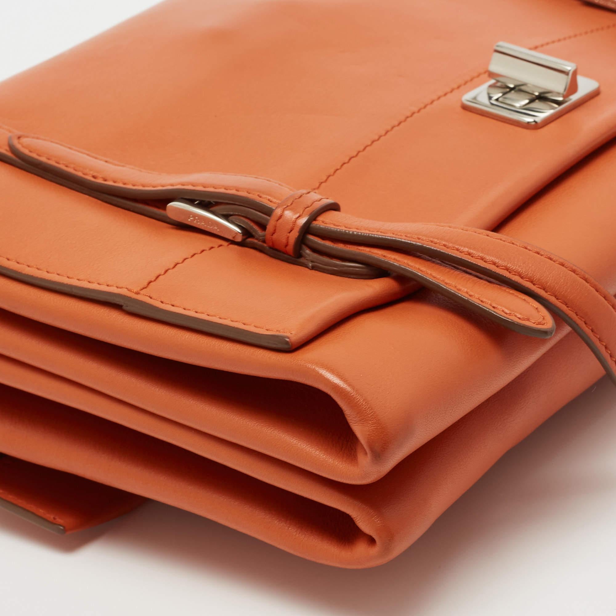 Prada Orange Leather Double Sided Flap Crossbody Bag 6
