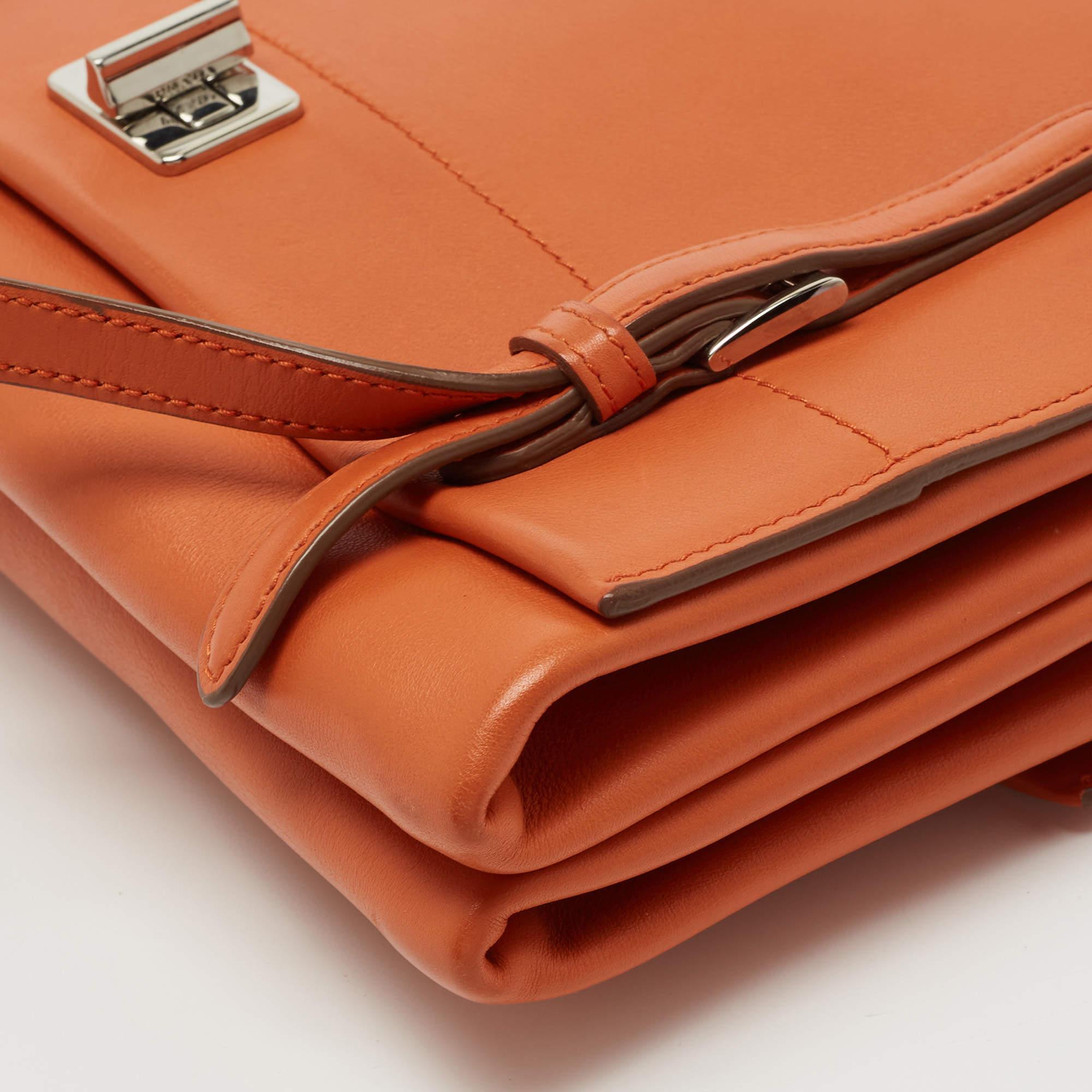 Prada Orange Leather Double Sided Flap Crossbody Bag 7