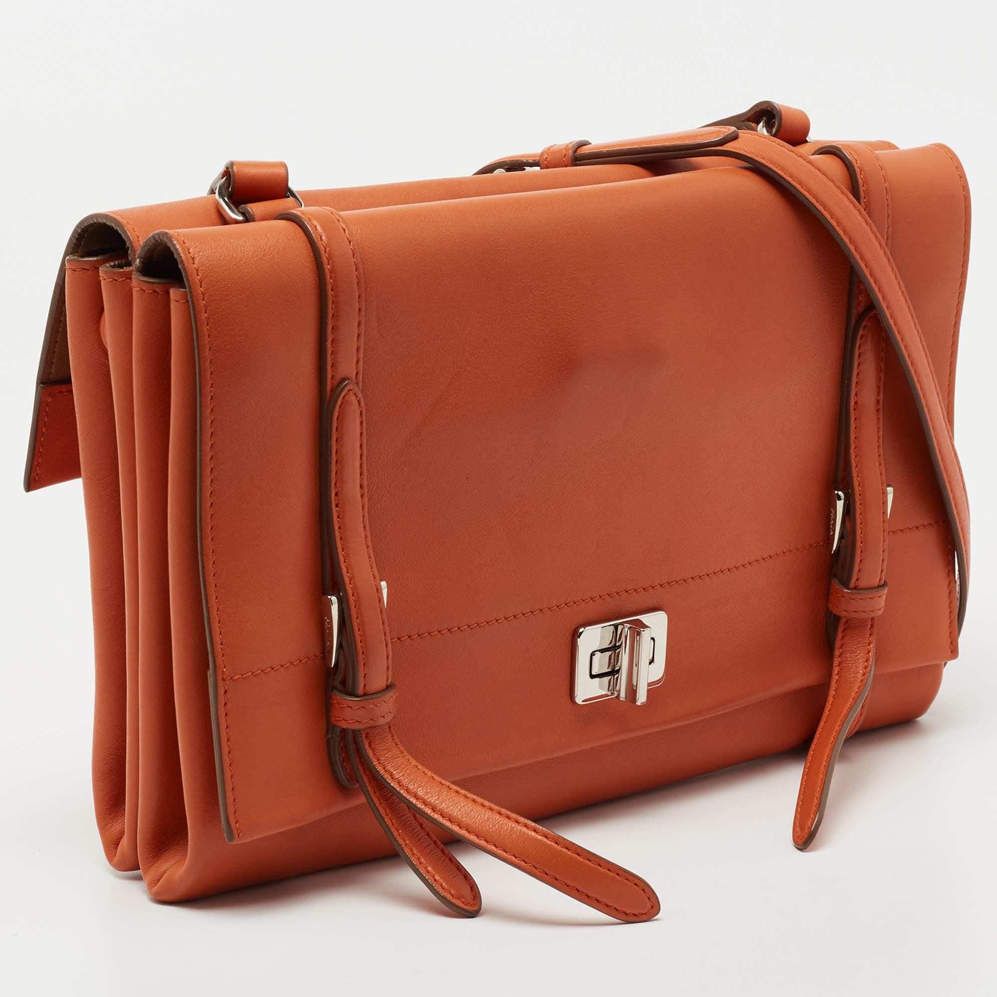 Women's Prada Orange Leather Double Sided Flap Crossbody Bag