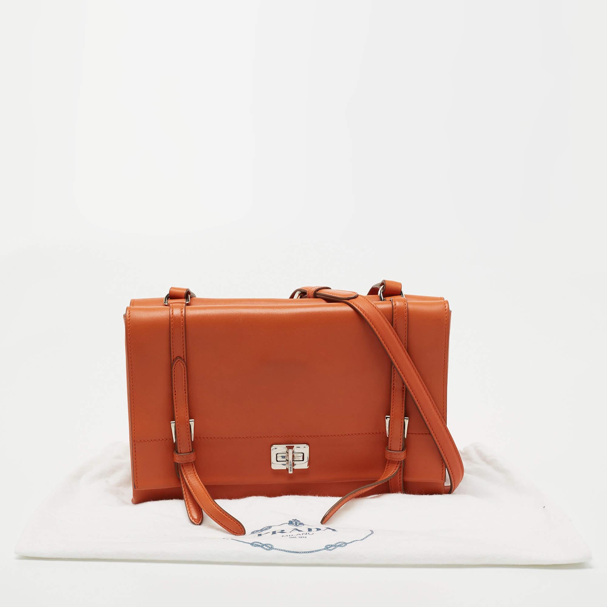 Prada Orange Leather Double Sided Flap Crossbody Bag 4