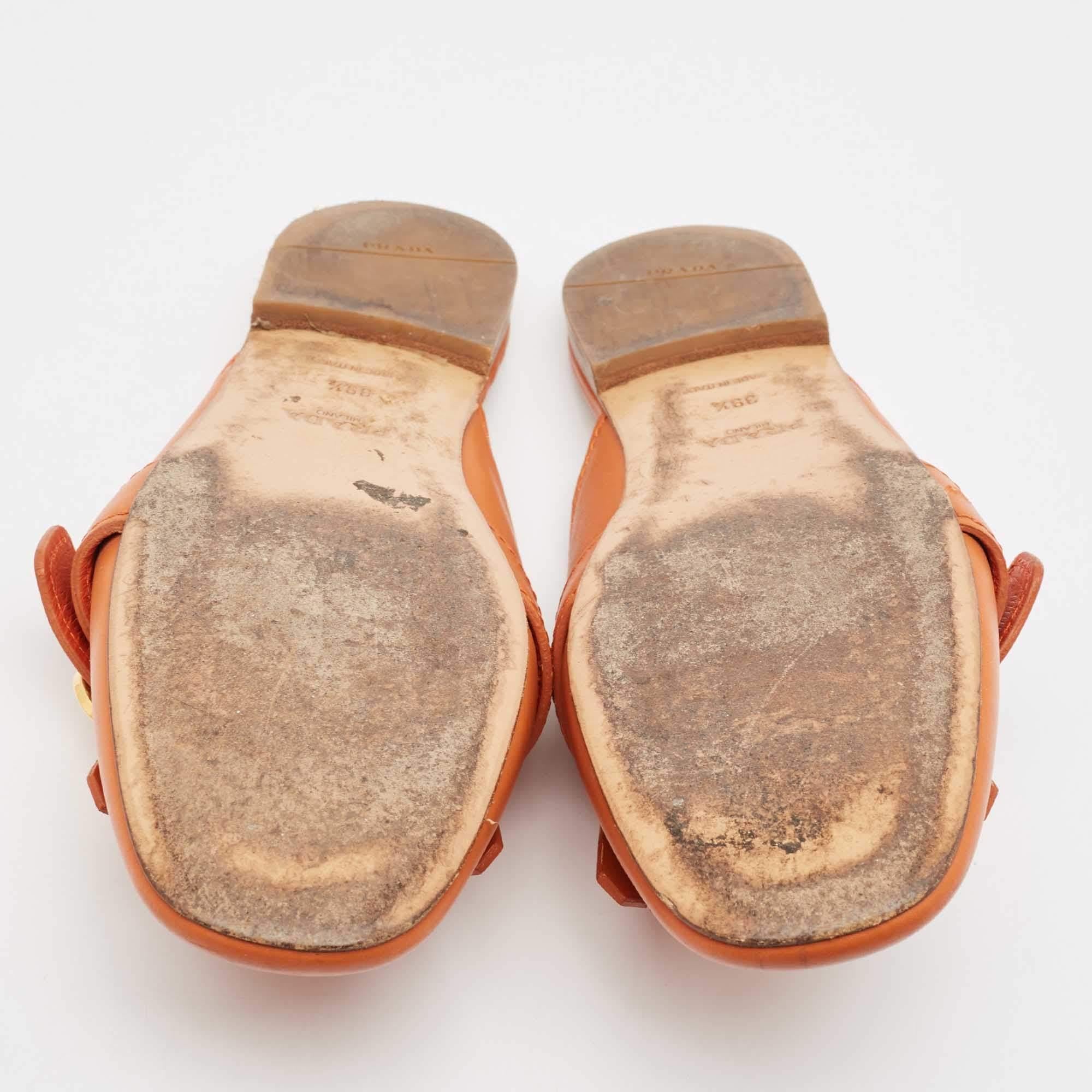 Prada Orange Leather Fringe Buckle Flat Mules Size 39.5 2