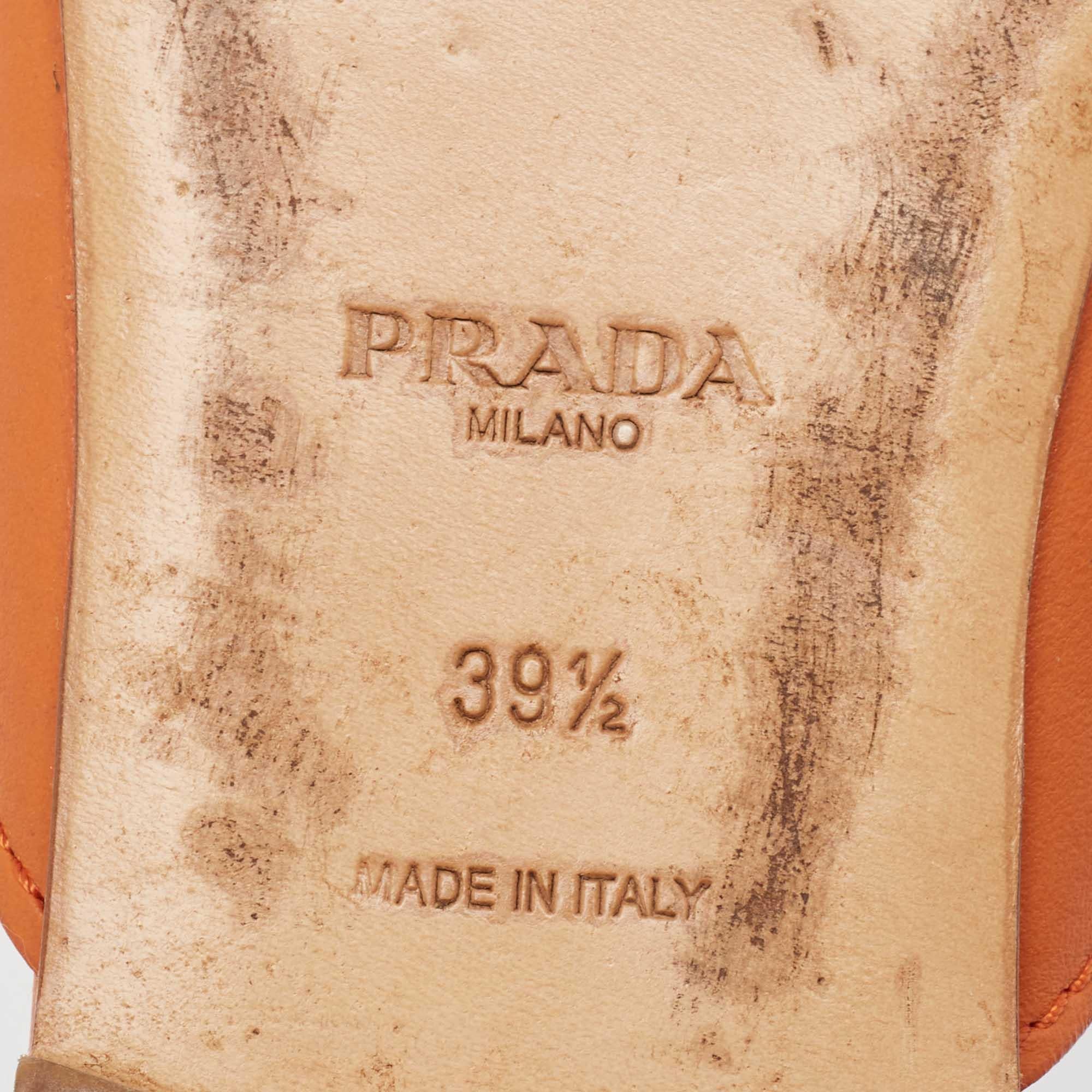 Prada Orange Leather Fringe Buckle Flat Mules Size 39.5 3