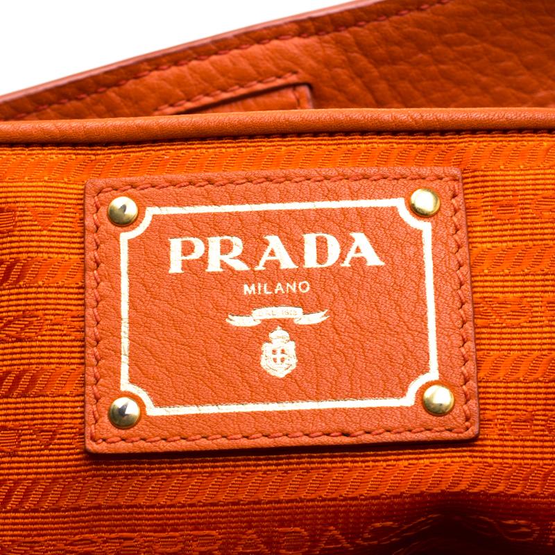 Prada Orange Leather Large Open Tote In Good Condition In Dubai, Al Qouz 2