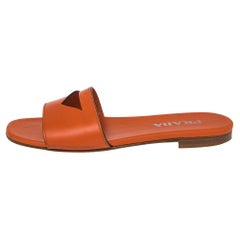 Prada Orange Leather Lasercut-Accents Sandals Size 37.5