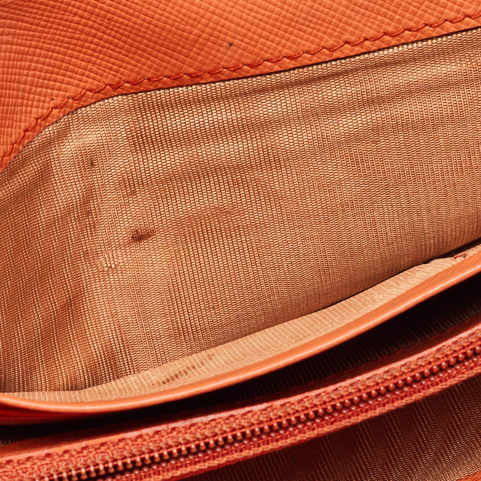 Prada Orange Leather Pushlock Flap Continental Wallet For Sale 1