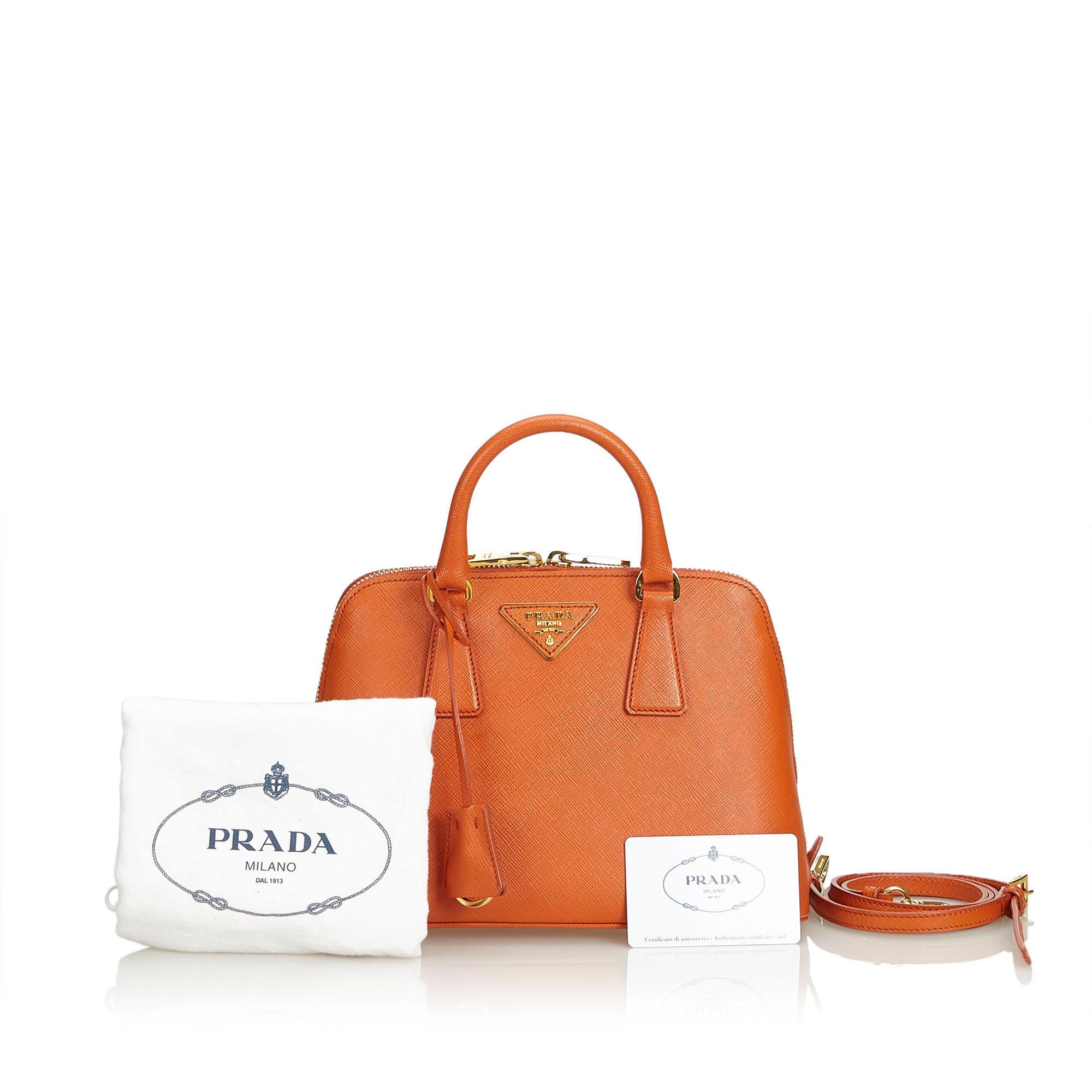 Prada Orange  Leather Saffiano Lux Promenade Satchel Italy 7