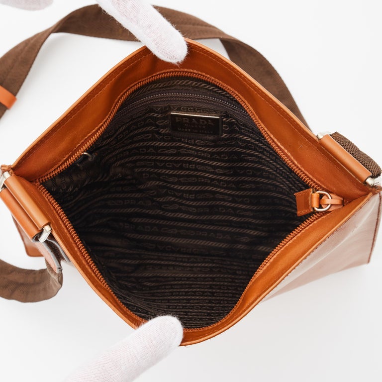 Prada Orange Leather Square Crossbody Bag at 1stDibs