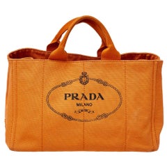 Prada Orange Logo Print Canvas Convertible Tote
