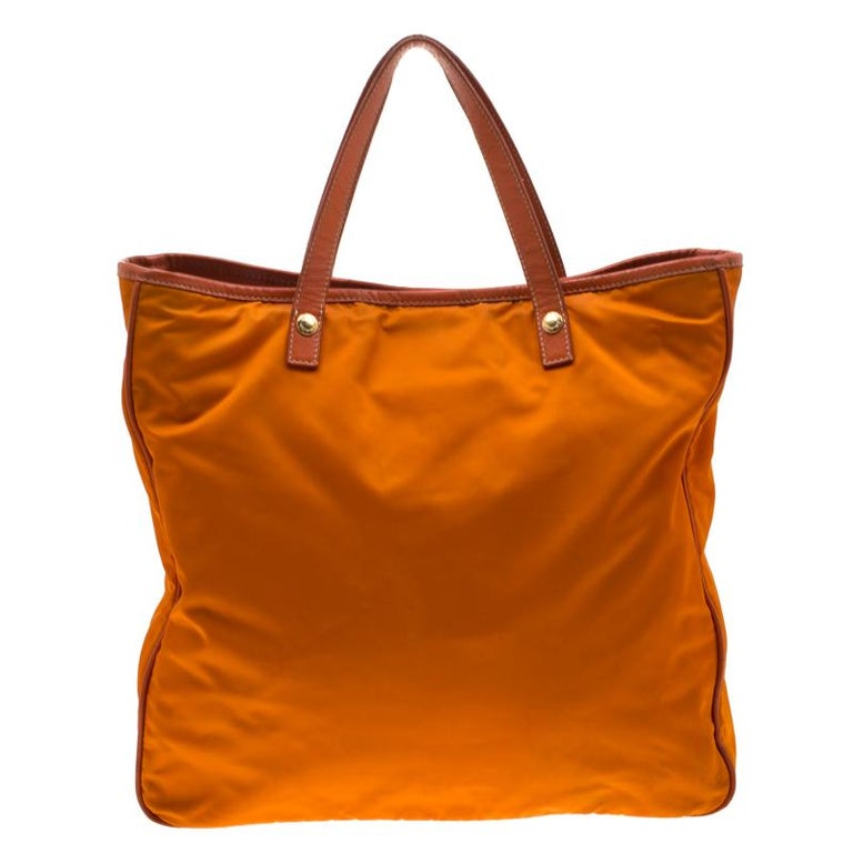 Prada Orange Nylon and Leather Lasercut Logo Tote at 1stDibs