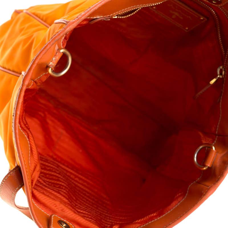 Prada Orange Nylon and Leather Lasercut Logo Tote For Sale 2