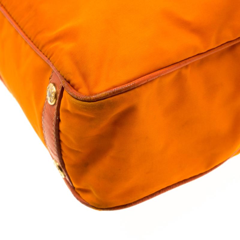 Women's Prada Orange Nylon and Leather Lasercut Logo Tote