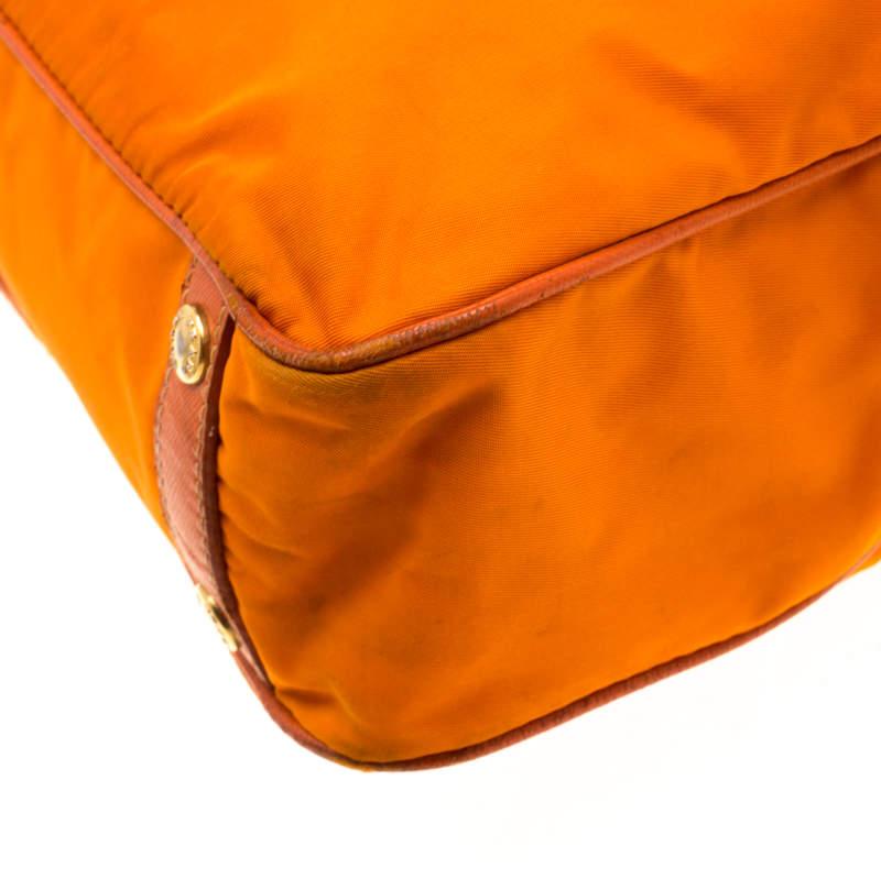 Prada Orange Nylon and Leather Lasercut Logo Tote For Sale 5