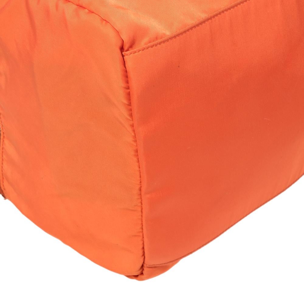 Prada Orange Nylon Boston Bag In Good Condition In Dubai, Al Qouz 2