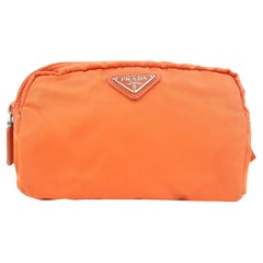 Prada Orange Nylon Cosmetic Pouch Make Up bag 1PR62a