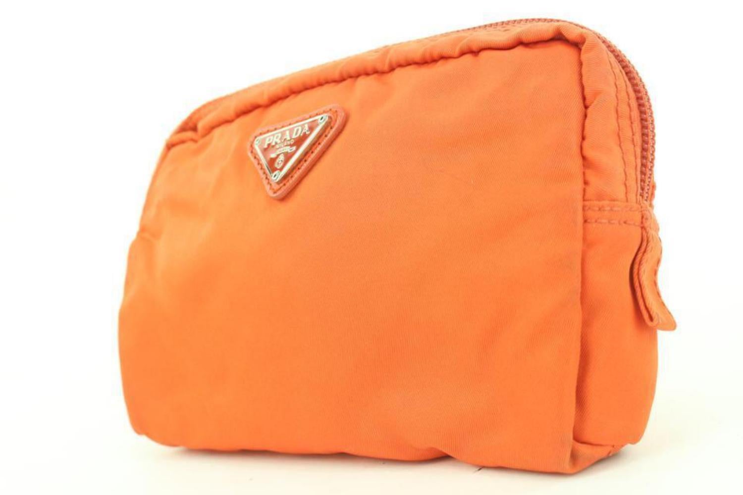 Prada Orange Nylon Cosmetic Pouch Make Up bag 5P118 6