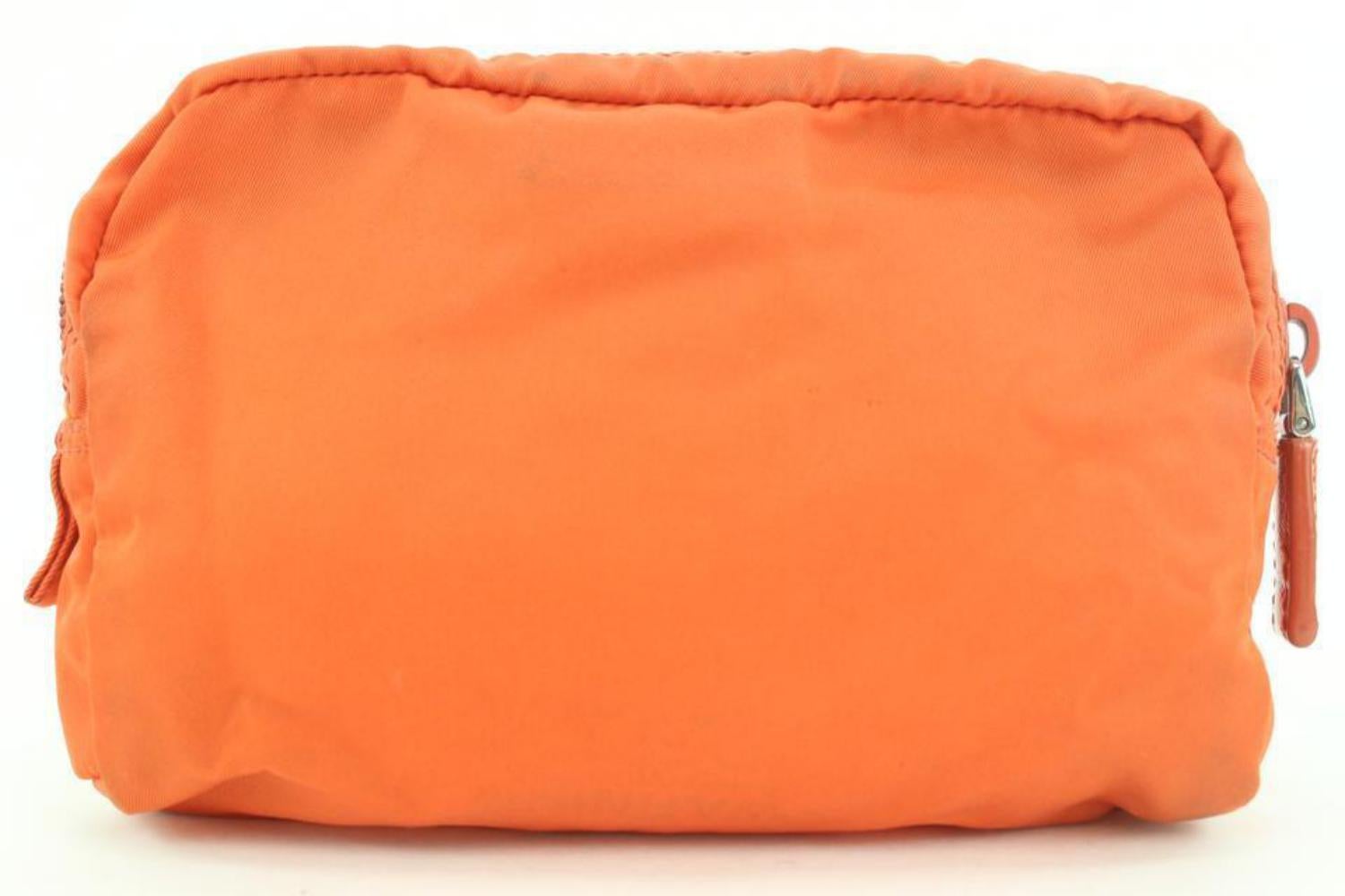 Women's Prada Orange Nylon Cosmetic Pouch Make Up bag 5P118