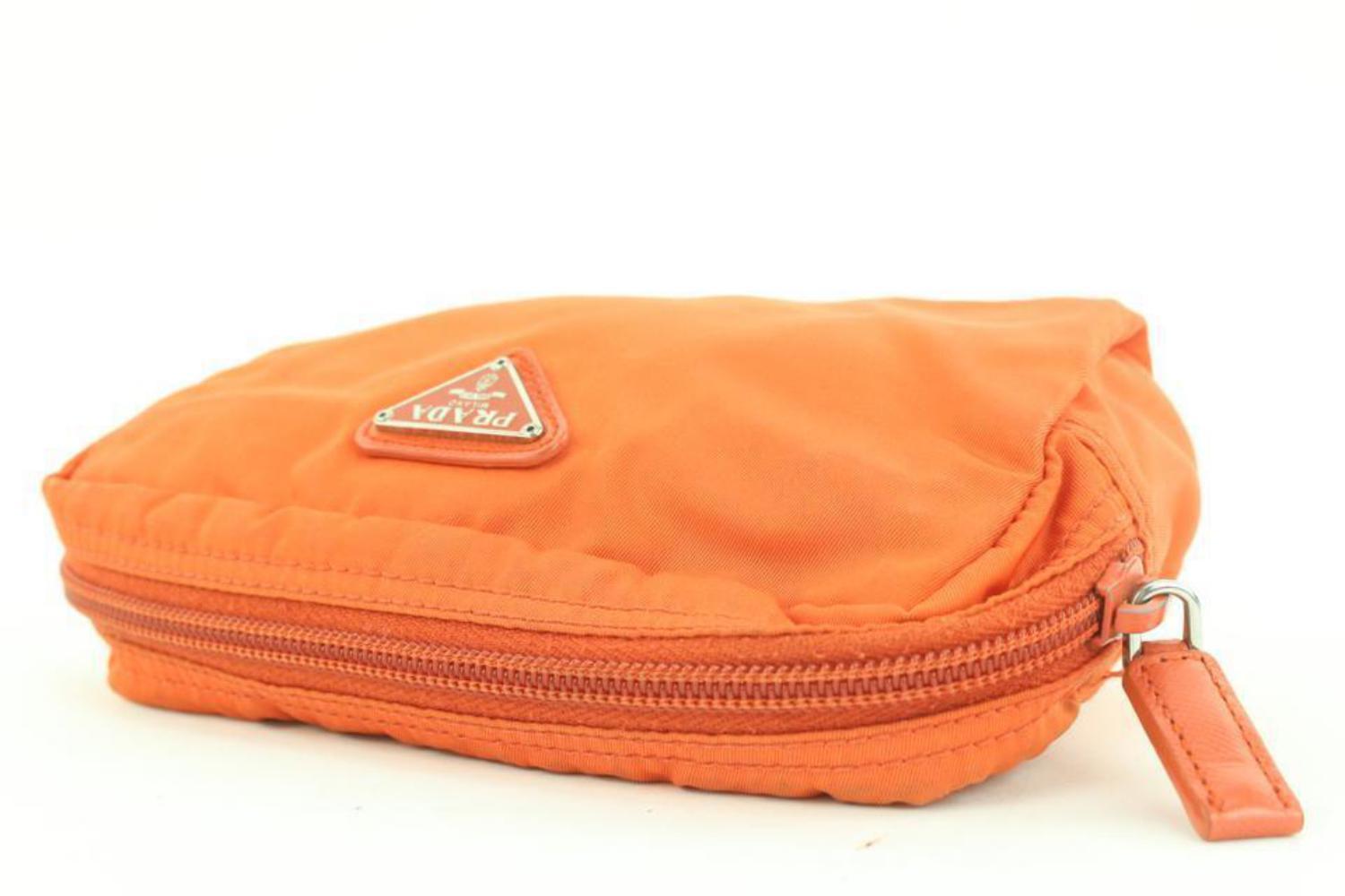 Prada Orange Nylon Cosmetic Pouch Make Up bag 5P118 3