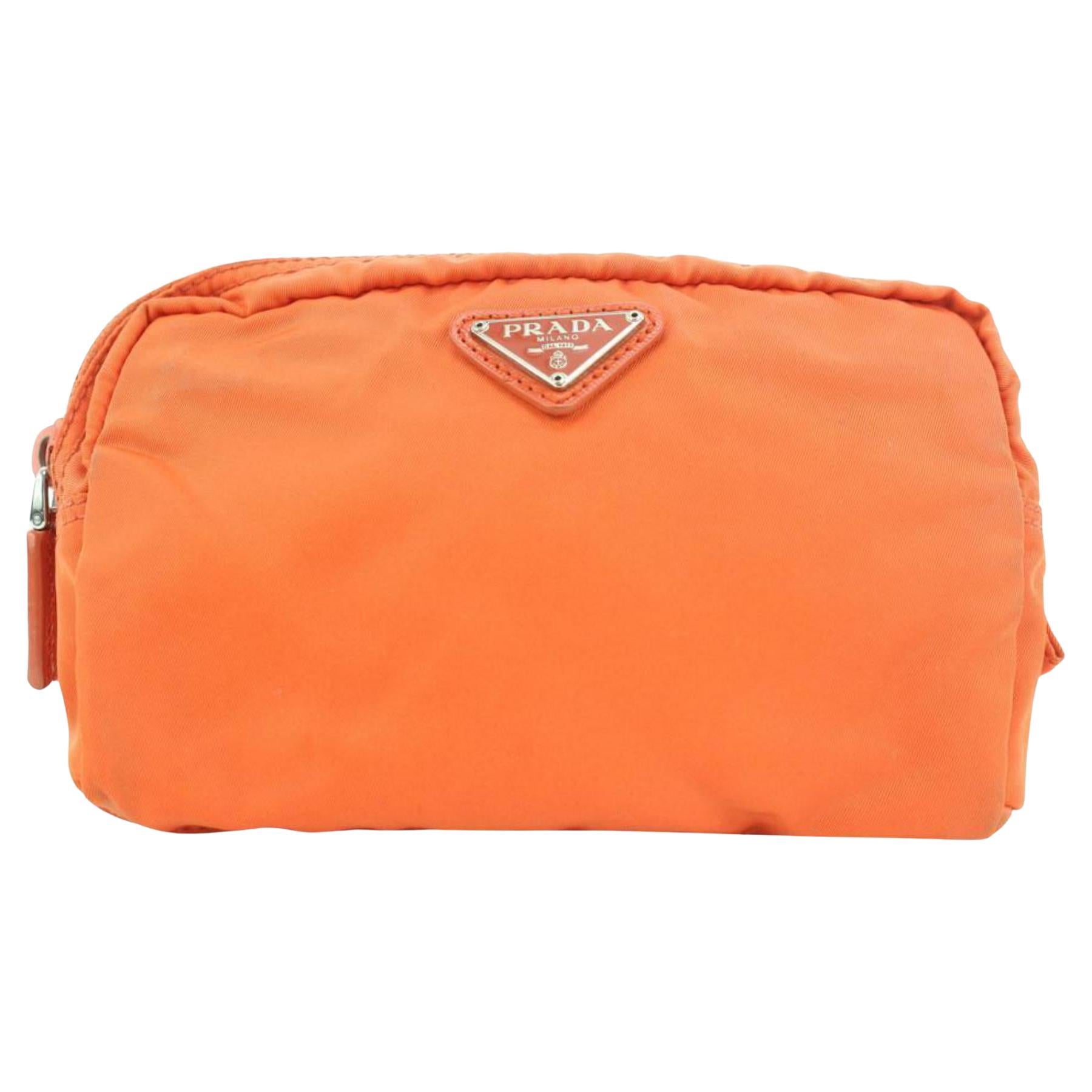 Prada Orange Nylon Cosmetic Pouch Make Up bag 5P118