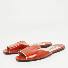 Prada Orange Patent Leather Flat Slides Size 36
