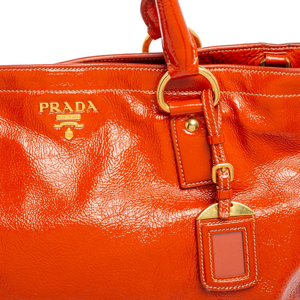 Prada Orange Patent Leather Large Shopping Tote 3