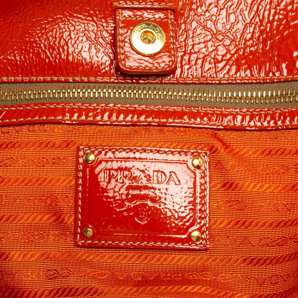 Prada Orange Patent Leather Large Shopping Tote 6